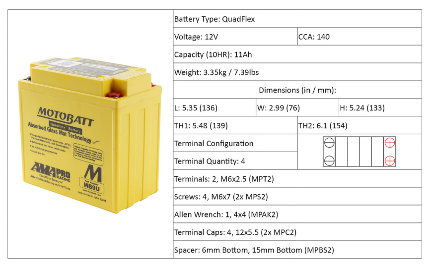 Motobatt Battery Quadflex AGM - MB9U