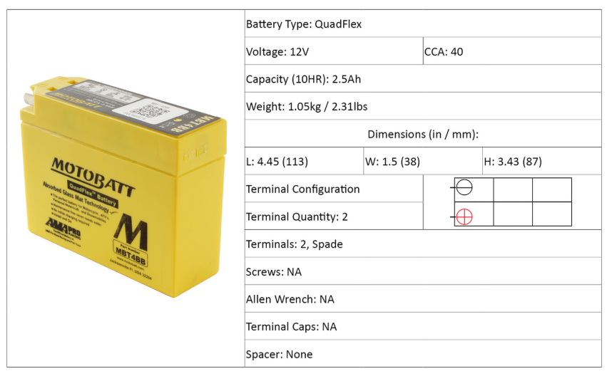 Motobatt Battery Quadflex AGM - MBT44BB