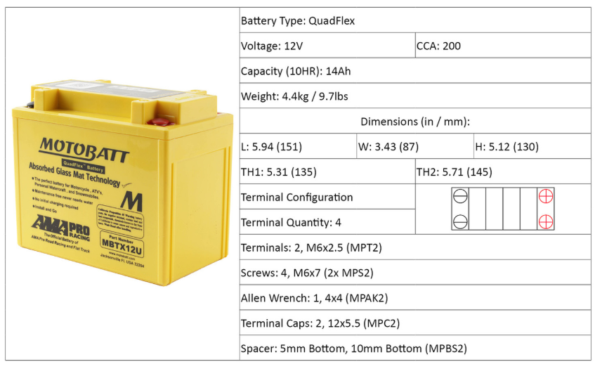 Motobatt Battery Quadflex AGM - MBTX12U