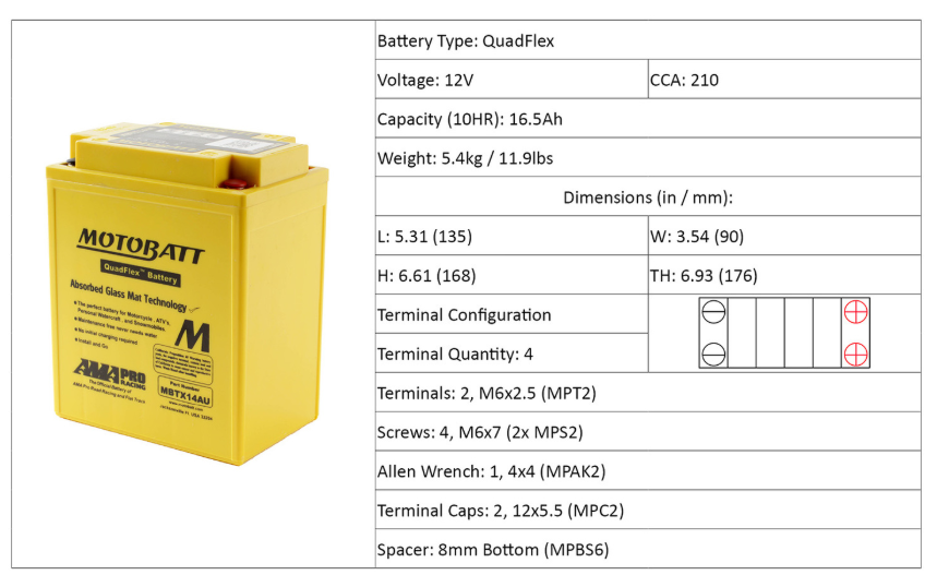 Motobatt Battery Quadflex AGM - MBTX14AU