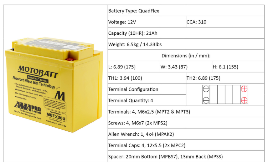 Motobatt Battery Quadflex AGM - MBTX20U