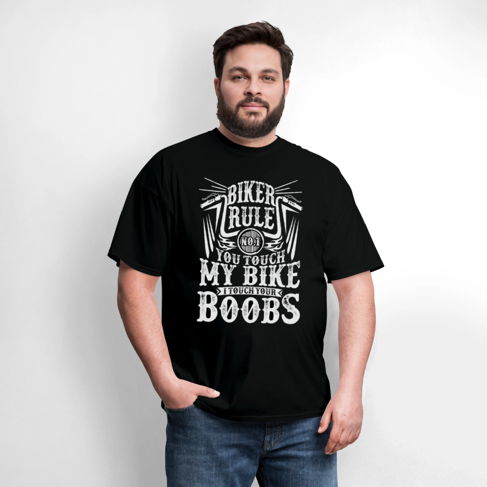 Bikers No.1 Rule T-Shirt – “Don’t Touch My Wife or My Bike” - black