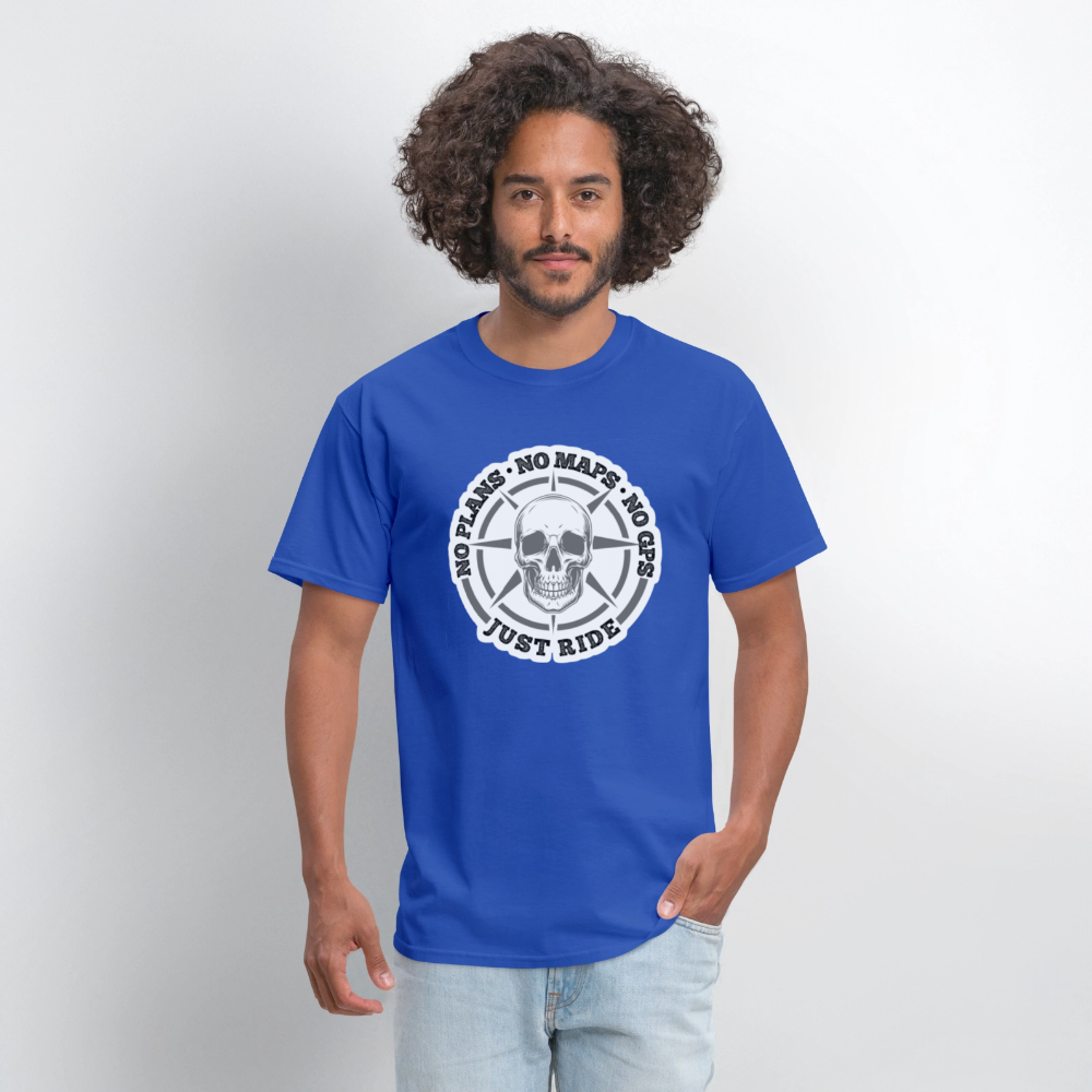 No Plans. No Maps. No GPS. Just Ride. T Shirt - royal blue