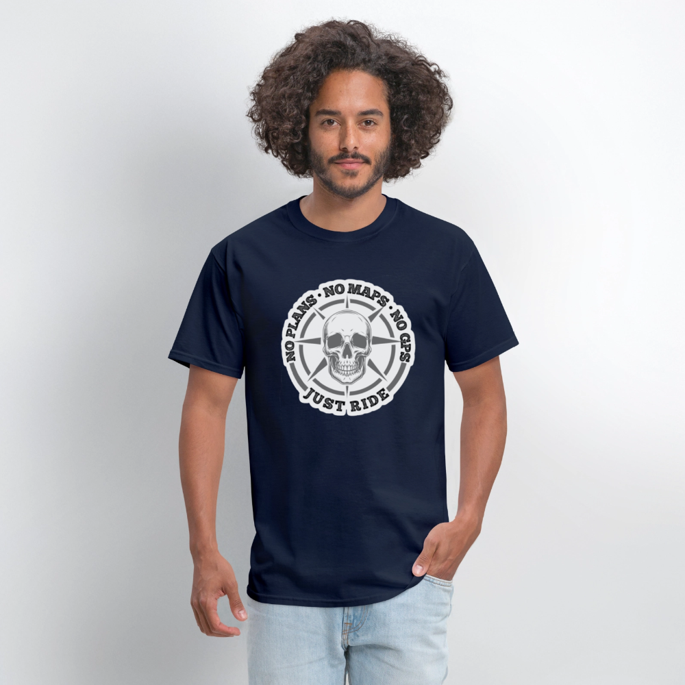 No Plans. No Maps. No GPS. Just Ride. T Shirt - navy