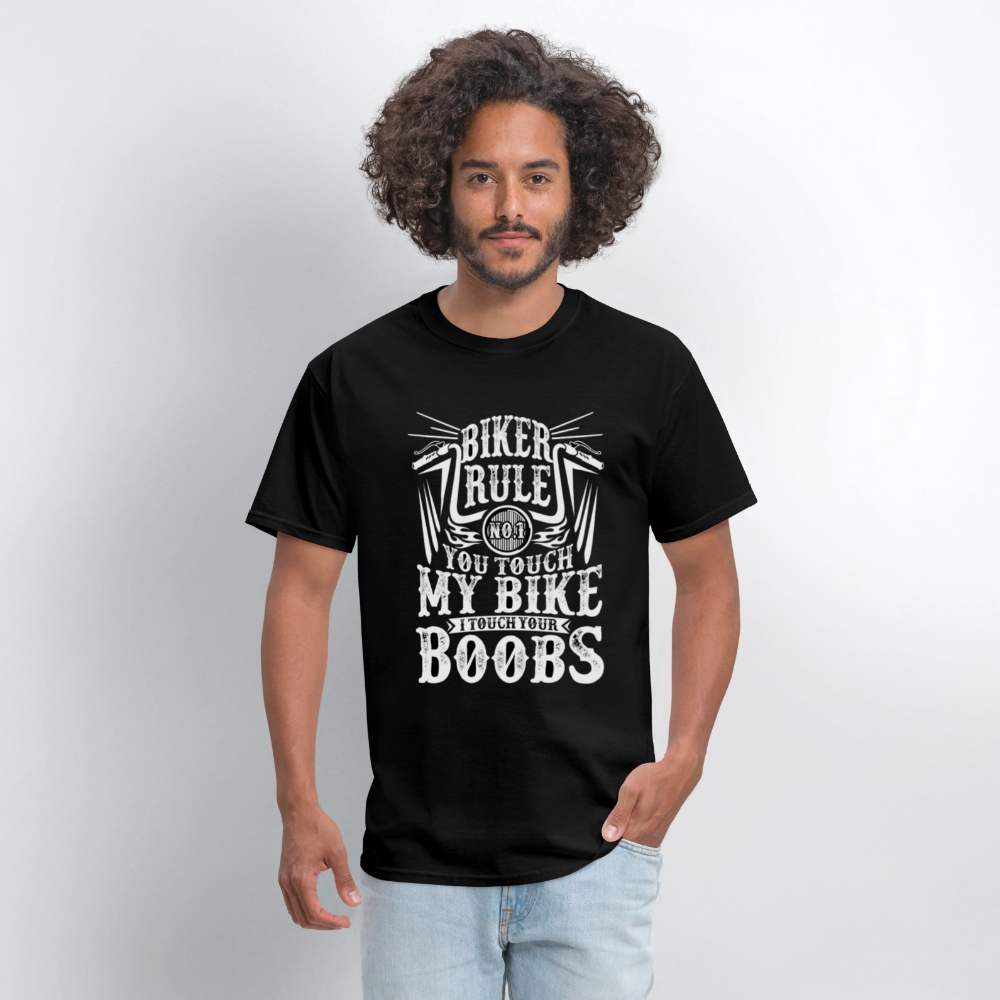 Bikers No.1 Rule T-Shirt – “Don’t Touch My Wife or My Bike” - black