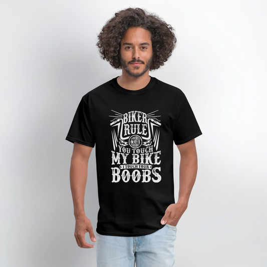 Bikers No.1 Rule T-Shirt – “Don’t Touch My Wife or My Bike” - black