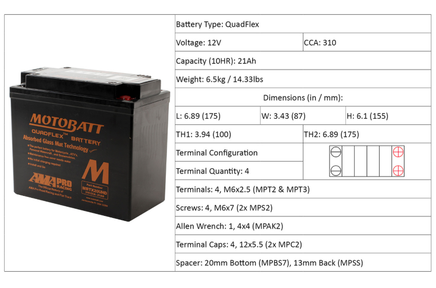 Motobatt Battery Quadflex AGM - MBTX20UHD